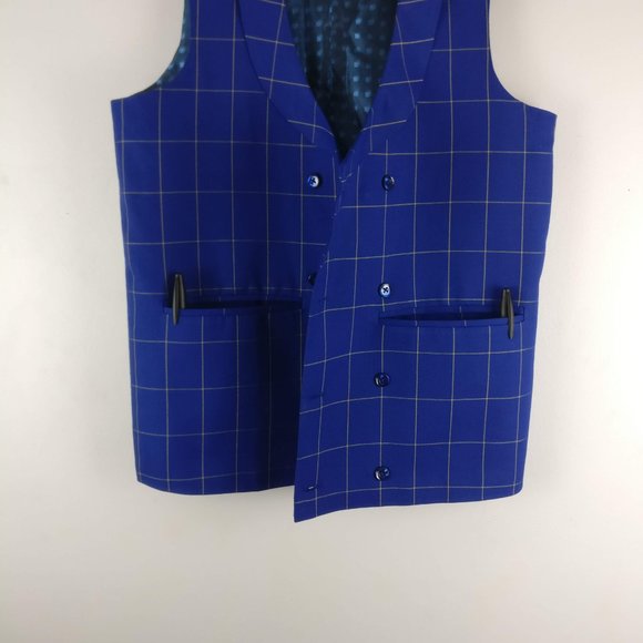 CEO Dress Shirt Double breasted Vest, Blue Checkered Vest, Formal Shirt Vest 36R - Picture 4 of 12